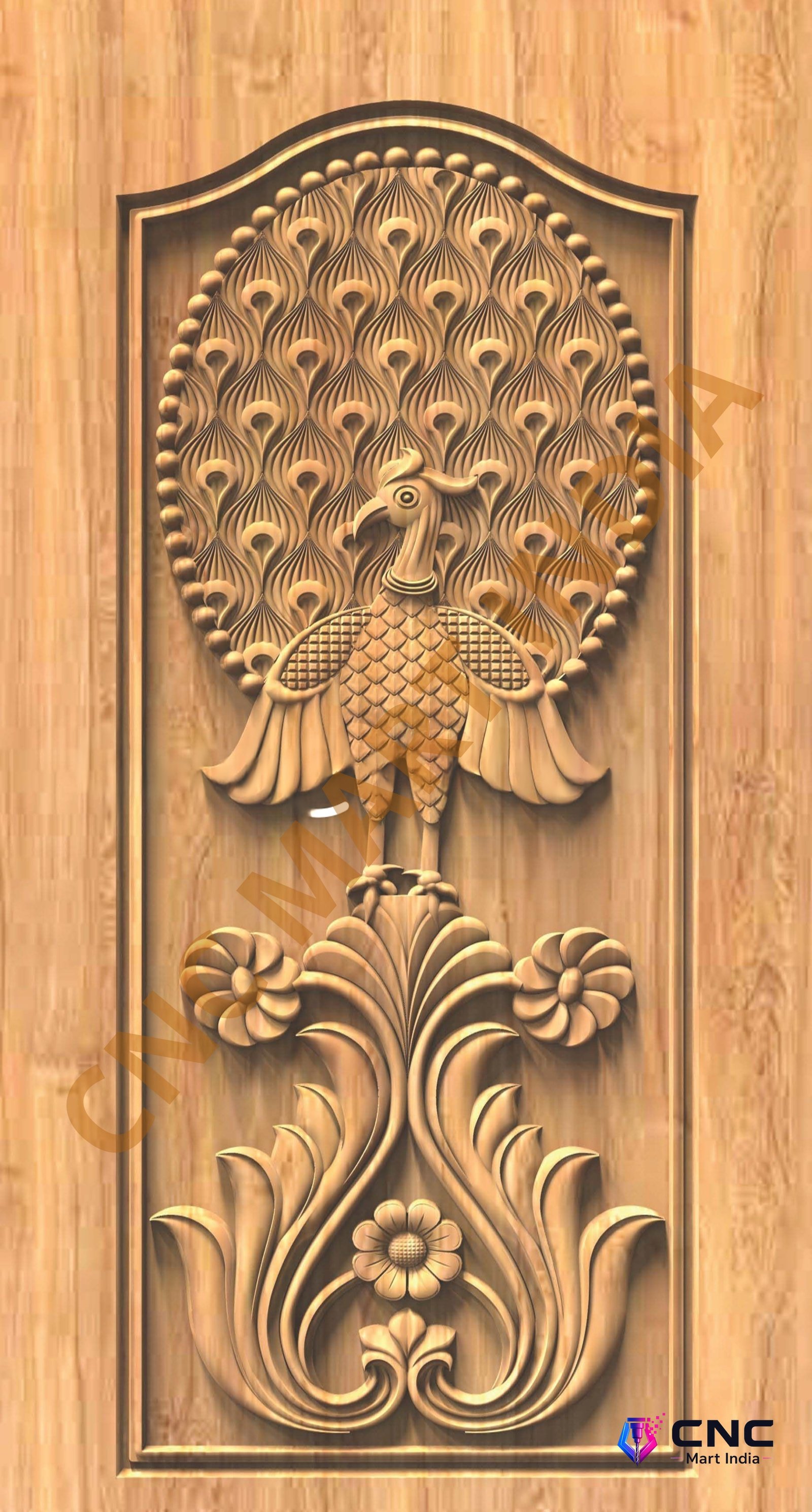 GSK EMBOSSING - EMD-91 Elegant Peacock Motif Intricate Carved Door 3D Model